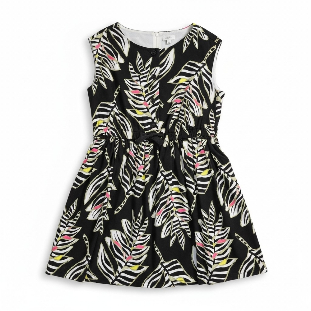NWT! Gymboree Girls Black Tropical Leaf Print Dress with Pink & Yellow Accents